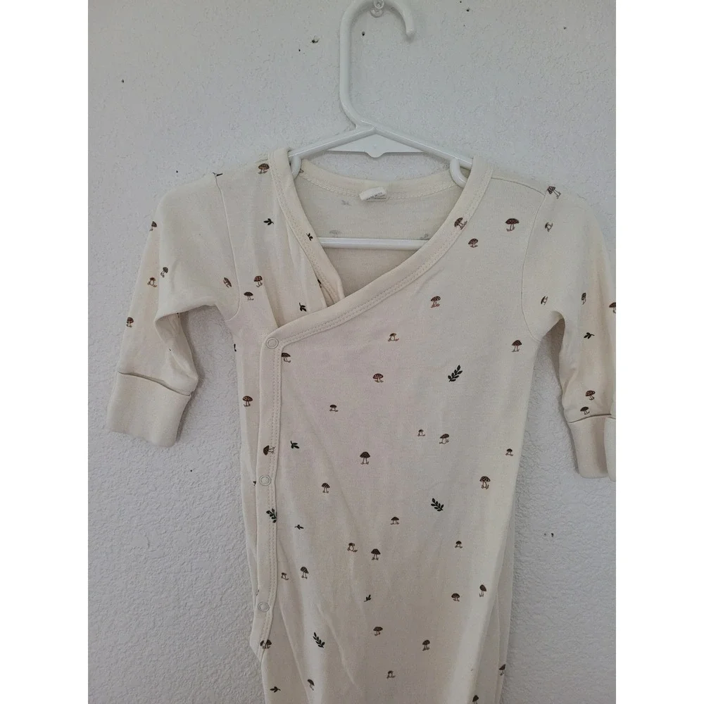 Colored Organics Mushroom Knotted Baby Gown 0-3M Cream Kimono Wrap Snaps #2